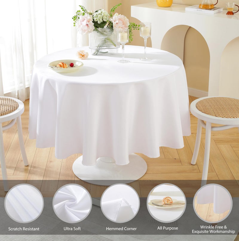 Craft And Party Round Tablecloth, 120 Inch White Tablecloth, Polyester Fabric Washable Table Cloth for Home, Party, Wedding or Restaurant Use. - Image 2